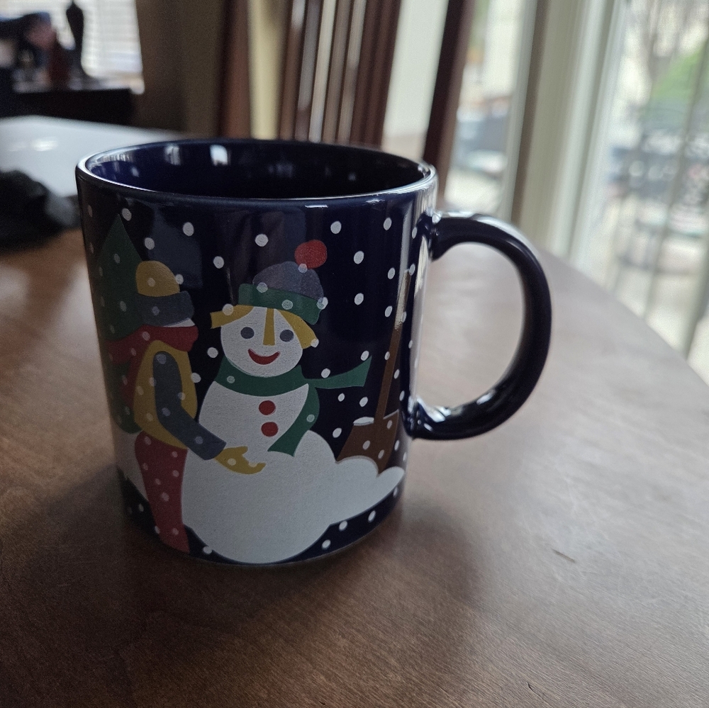 Vintage 1989 Lillian Vernon Cobalt Blue 12oz Mug Snowy Scene